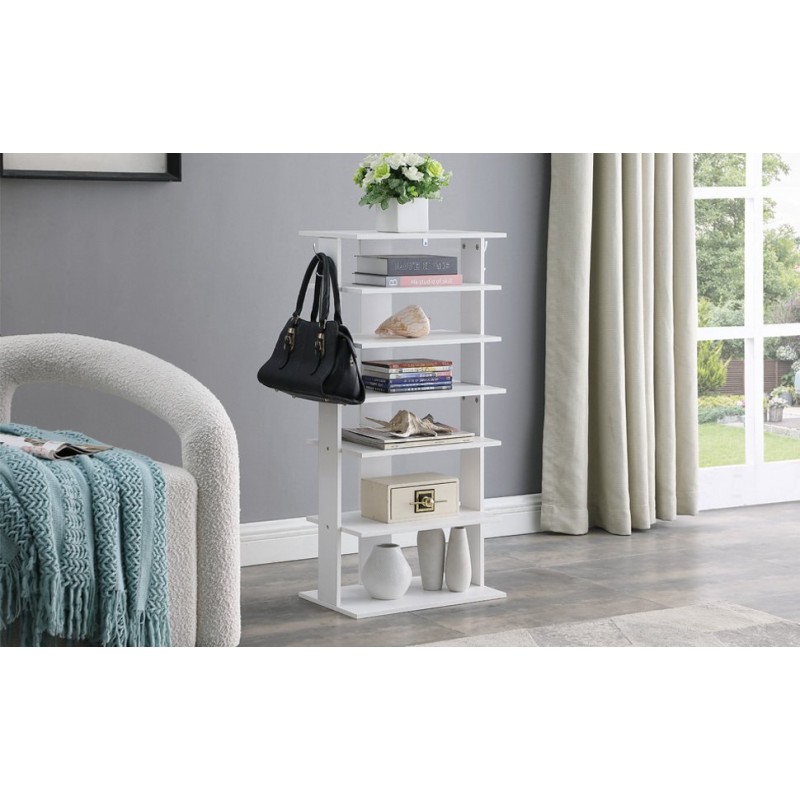Vertical Shoe Rack,7 Tier Shoe Storage Organizer With Hooks, Entryway Shoe Tower,Vertical Shoe Organizer,Vertical Shoe Organizer,White