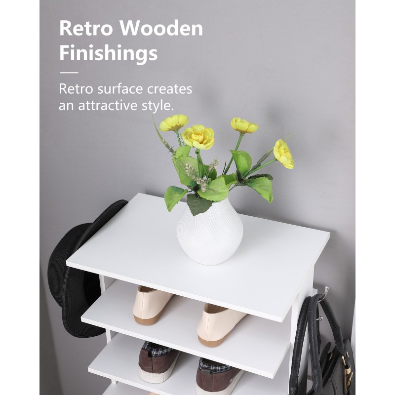 Vertical Shoe Rack,7 Tier Shoe Storage Organizer With Hooks, Entryway Shoe Tower,Vertical Shoe Organizer,Vertical Shoe Organizer,White