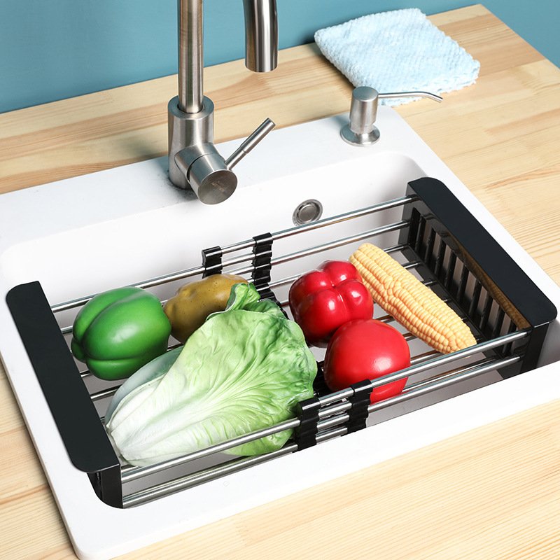 Kitchen Sink Retractable Drain Basket Stainless St...
