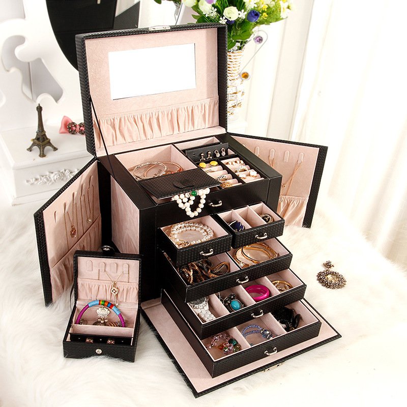 Five-layer Leather Cosmetic Storage Box Jewelry Multi-layer Jewelry Storage Box