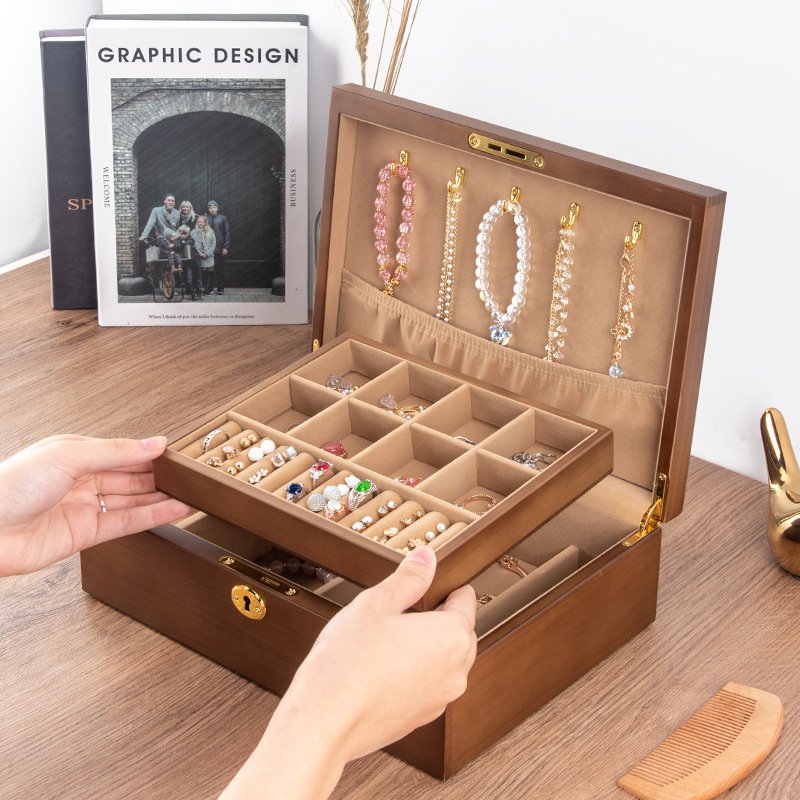 With Lock Jewelry Necklace Wooden Drawer Light Lux...
