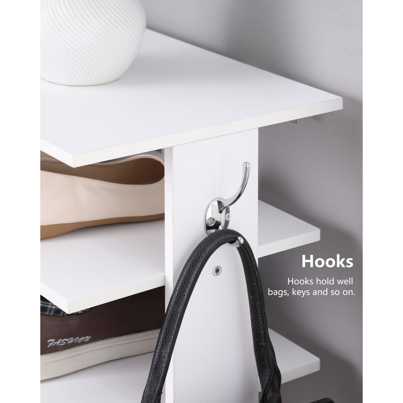 Vertical Shoe Rack,7 Tier Shoe Storage Organizer With Hooks, Entryway Shoe Tower,Vertical Shoe Organizer,Vertical Shoe Organizer,White