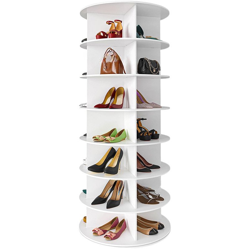 7 Tier Rotating Shoe Rack Tower, Spinning Shoe Display, 360 Shoe Rack Storage Round Carousel, Vertical Handbag Rotate Shoes Closet Organization WHITE