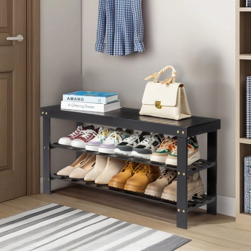 3-Tier Seamless Top Bamboo Shoe Rack