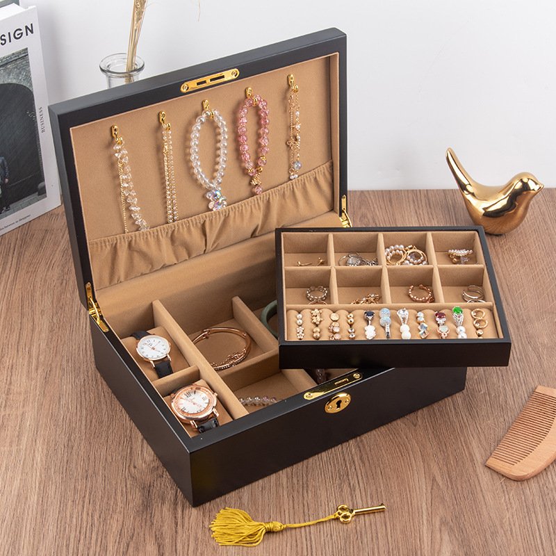 With Lock Jewelry Necklace Wooden Drawer Light Luxury Storage Box