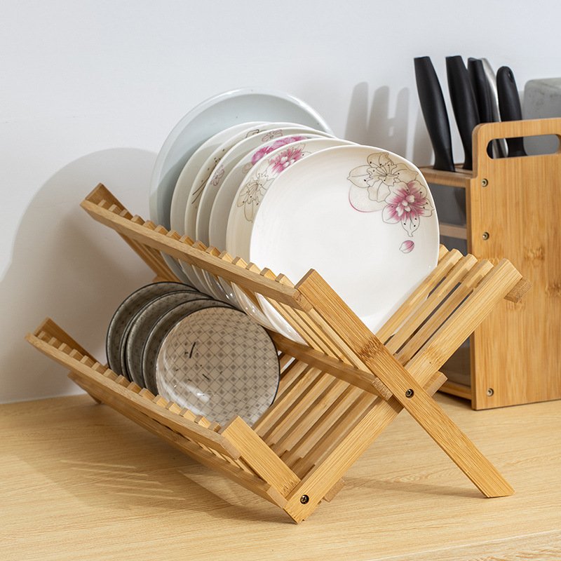 Dish Rack Drain Rack Kitchen Double Bamboo Ventila...