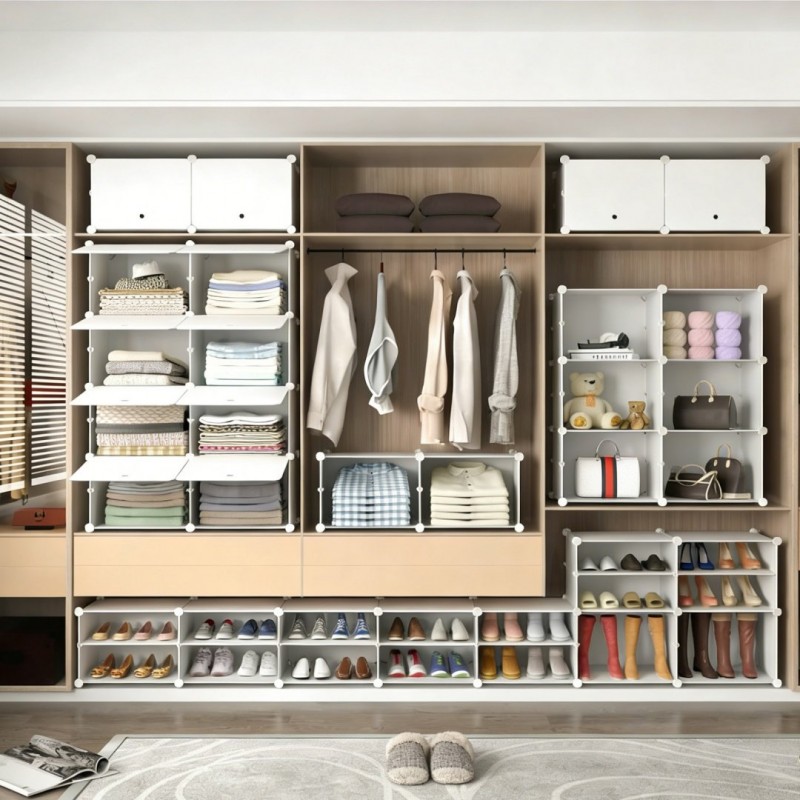Shoe Rack Storage Cabinet, 8-layer Shoe Storage Cabinet With Door, Stackable And Detachable Shoe Storage Cabinet
